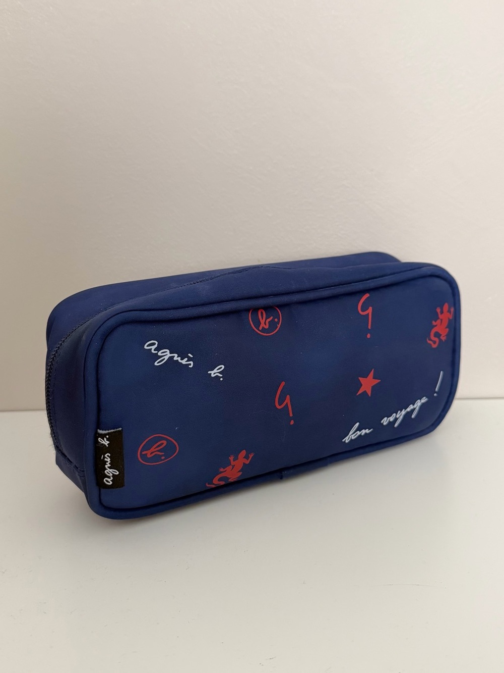 Agnes B Navy Travel Pouch with Red Prints